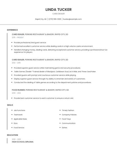 Card Dealer Resume
