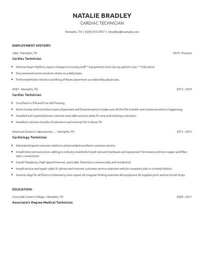 Cardiac Technician Resume