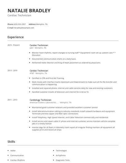 Cardiac Technician Resume