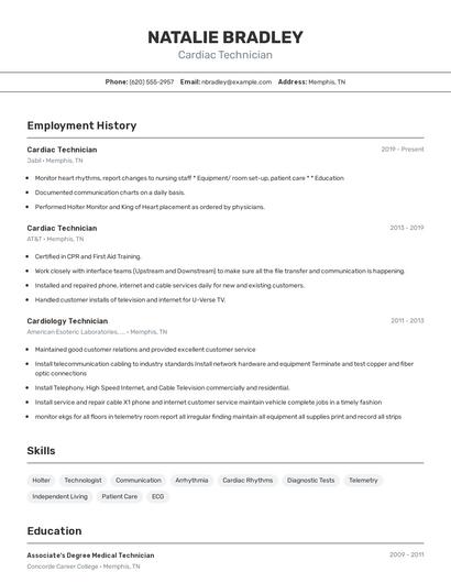 Cardiac Technician Resume