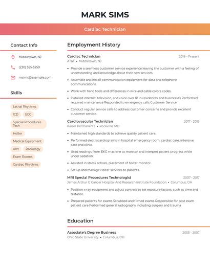 Cardiac Technician Resume