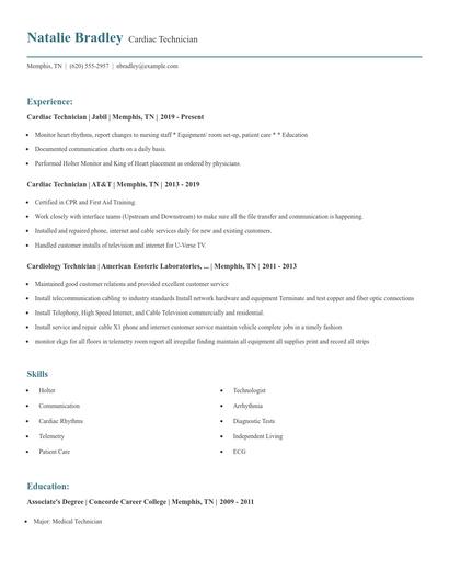 Cardiac Technician Resume