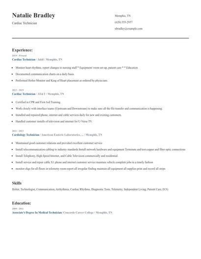 Cardiac Technician Resume