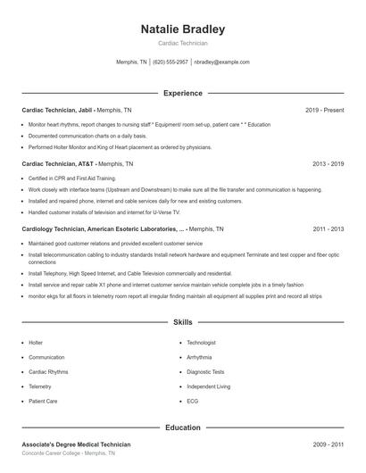 Cardiac Technician Resume