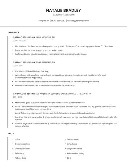 Cardiac Technician Resume