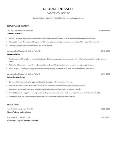 Career Counselor Resume