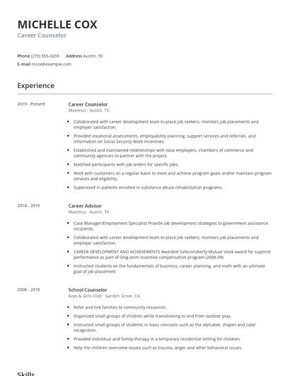 Career Counselor Resume