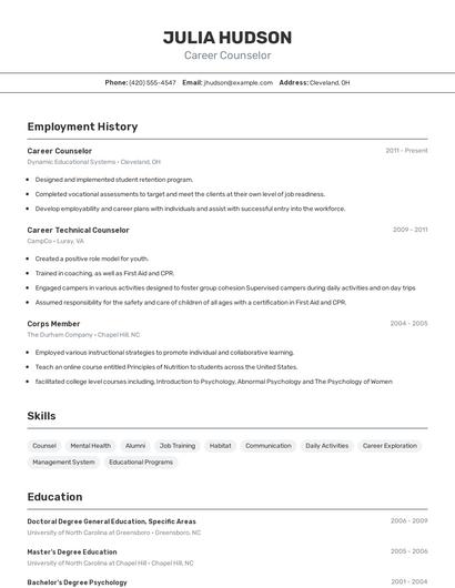 Career Counselor Resume