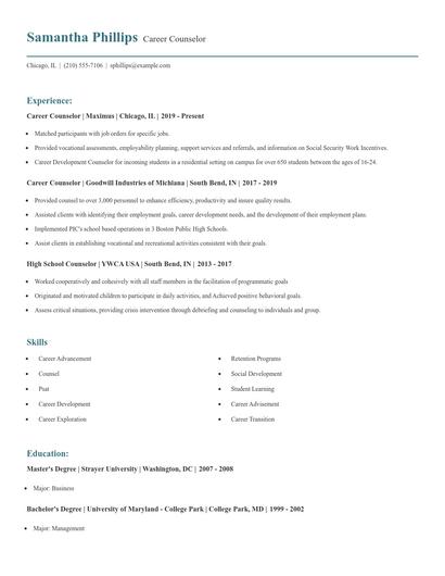 Career Counselor Resume
