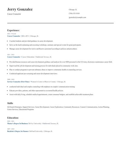 Career Counselor Resume