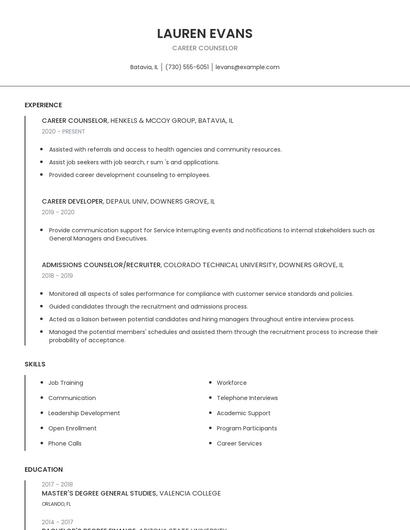 Career Counselor Resume