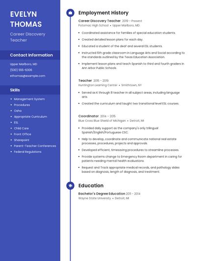 Career Discovery Teacher Resume