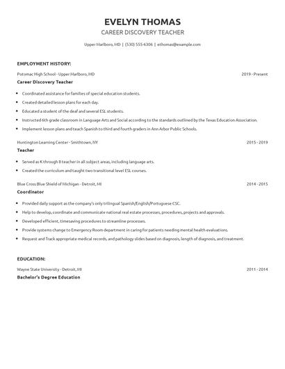 Career Discovery Teacher Resume