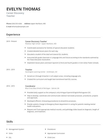 Career Discovery Teacher Resume