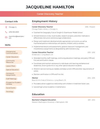 Career Discovery Teacher Resume