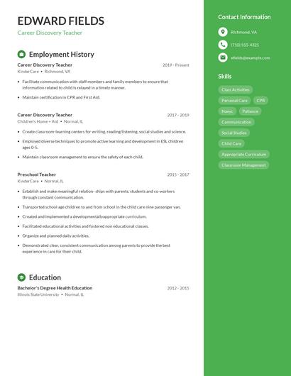 Career Discovery Teacher Resume