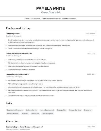 Career Specialist Resume