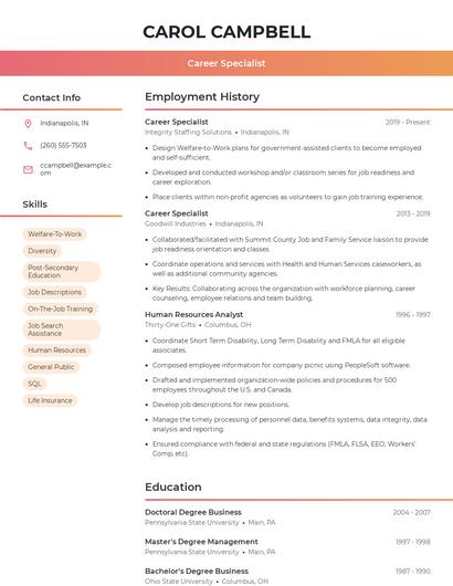 Career Specialist Resume