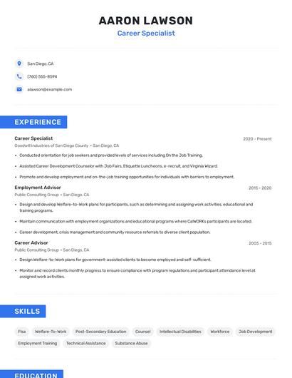 Career Specialist Resume