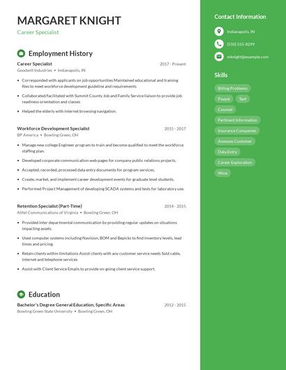 Career Specialist Resume
