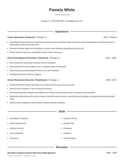 Career Specialist Resume