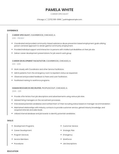 Career Specialist Resume