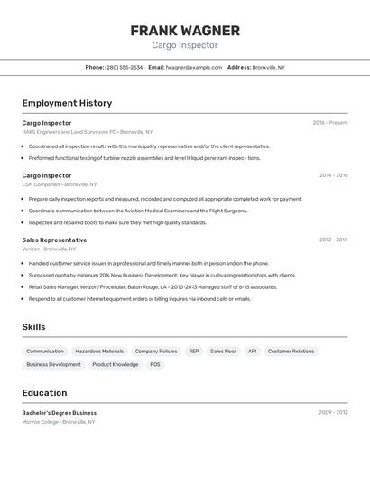 Cargo Inspector Resume