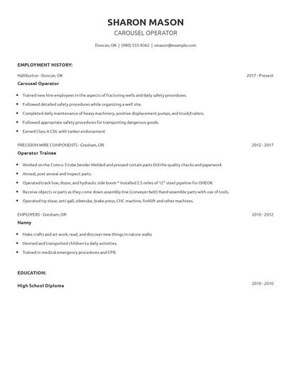 Carousel Operator Resume