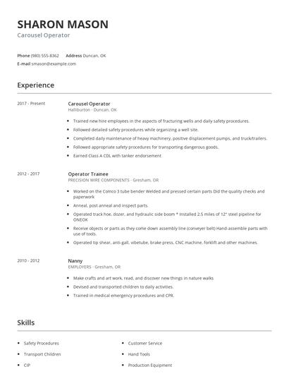 Carousel Operator Resume