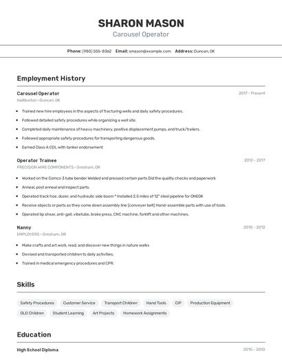 Carousel Operator Resume