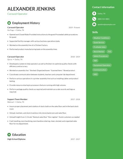 Carousel Operator Resume