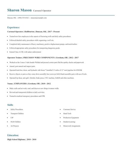 Carousel Operator Resume