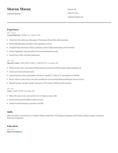 Carousel Operator Resume