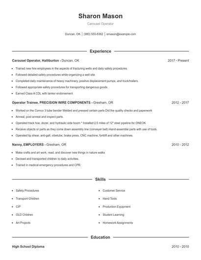 Carousel Operator Resume