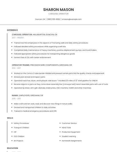 Carousel Operator Resume