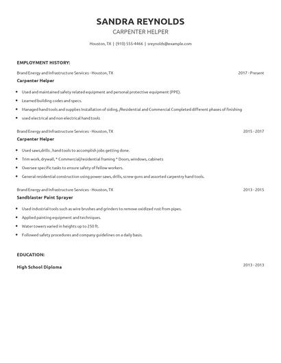 Carpenter Helper Resume