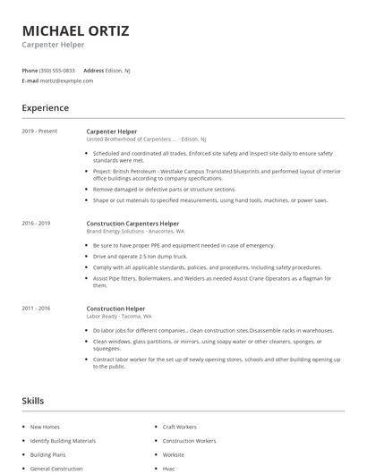 Carpenter Helper Resume