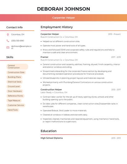 Carpenter Helper Resume