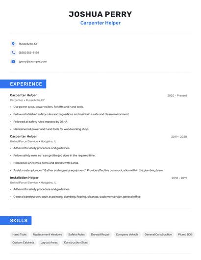Carpenter Helper Resume