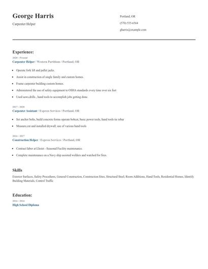 Carpenter Helper Resume