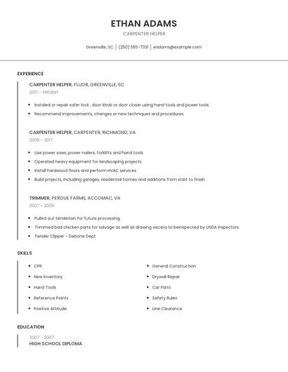 Carpenter Helper Resume