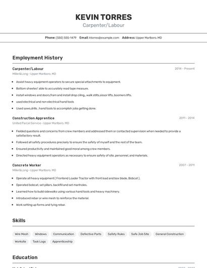 Carpenter/Labour Resume