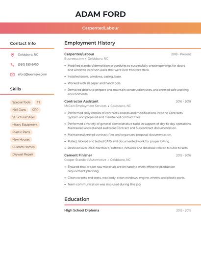 Carpenter/Labour Resume