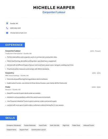 Carpenter/Labour Resume
