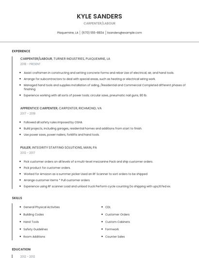 Carpenter/Labour Resume