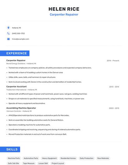 Carpenter Repairer Resume