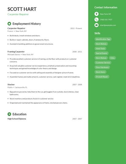 Carpenter Repairer Resume