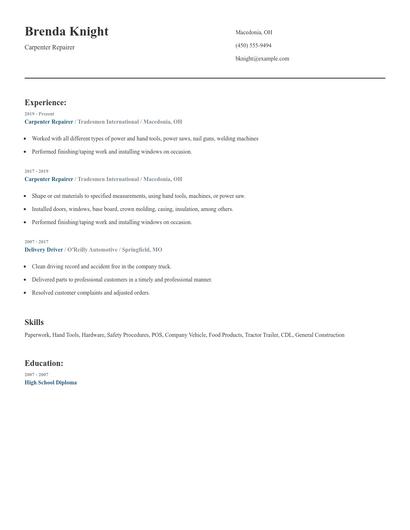 Carpenter Repairer Resume