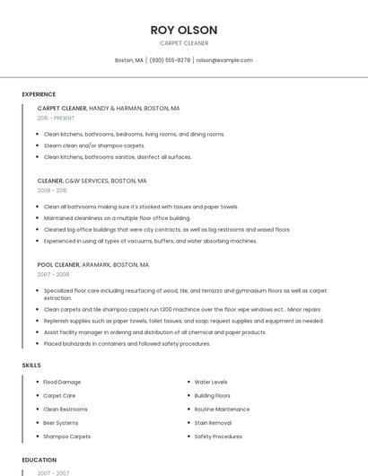 Carpet Cleaner Resume
