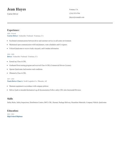Carrier Driver Resume